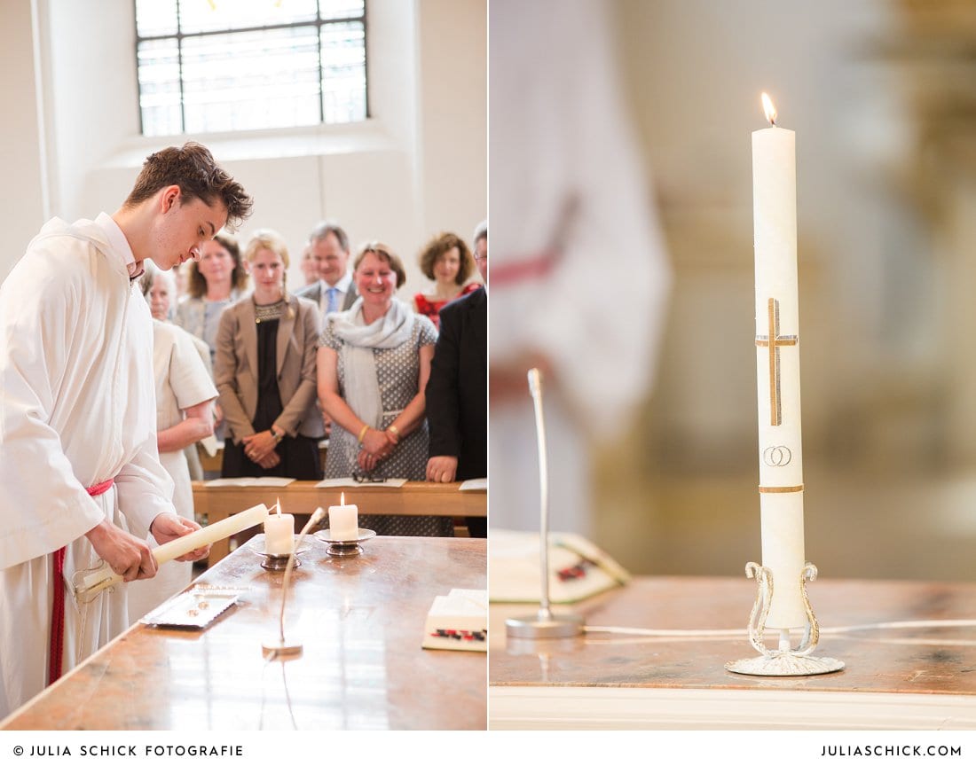 Anzünden der Hochzeitskerze bei einer kirchlichen Trauung in der Dyckburgkirche in Münster Handorf