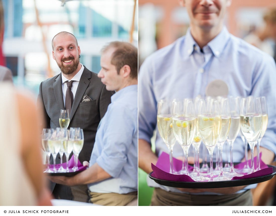 Sektempfang bei Hochzeitsfeiern auf der Terrasse des Factory Hotel in Münster